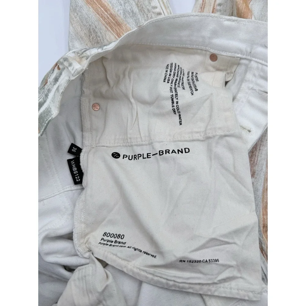 Purple Brand‎ P001 White Brush Stroke Jeans Mens Size 36x31 Slim Fit Distressed